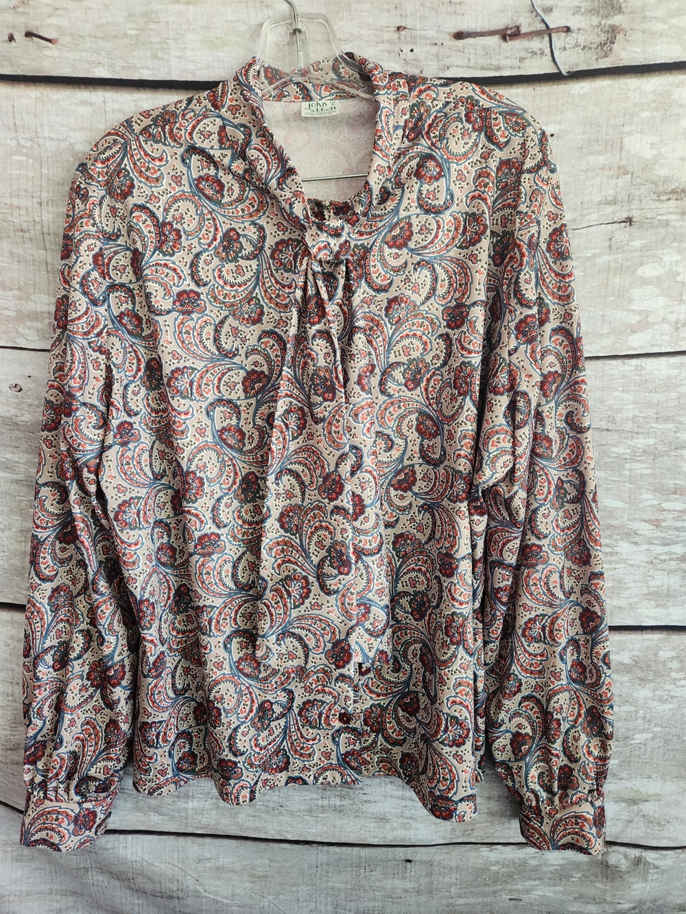 Vintage John Abbott Paisley Tie-Neck Blouse - Multi Red/Blue